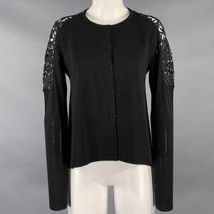 DOROTHEE SCHUMACHER Size 2 Black Virgin Wool Lace Panel Cardigan